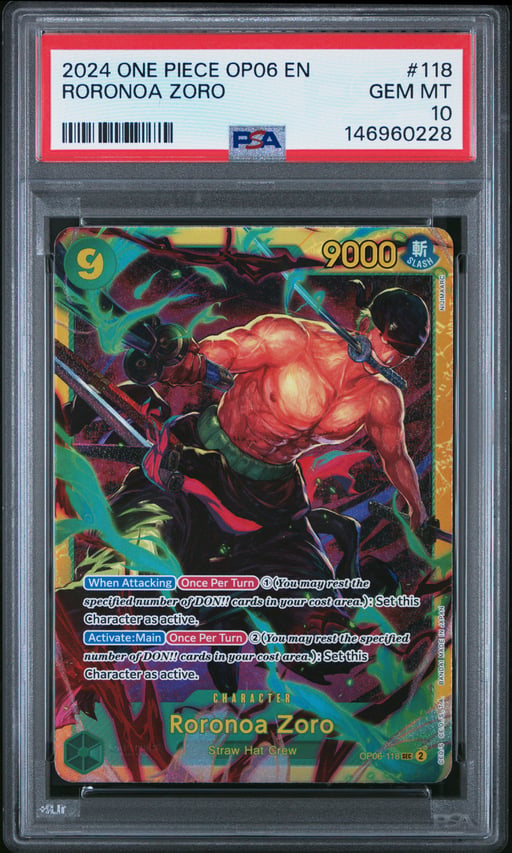 2024 ONE PIECE OP06-WINGS OF THE CAPTAIN 118 RORONOA ZORO PSA 10