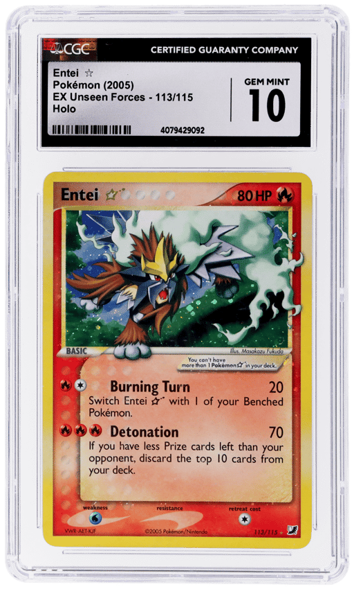 2005 Pokemon Ex Unseen Forces Holo Entei Gold Star #113 CGC 10