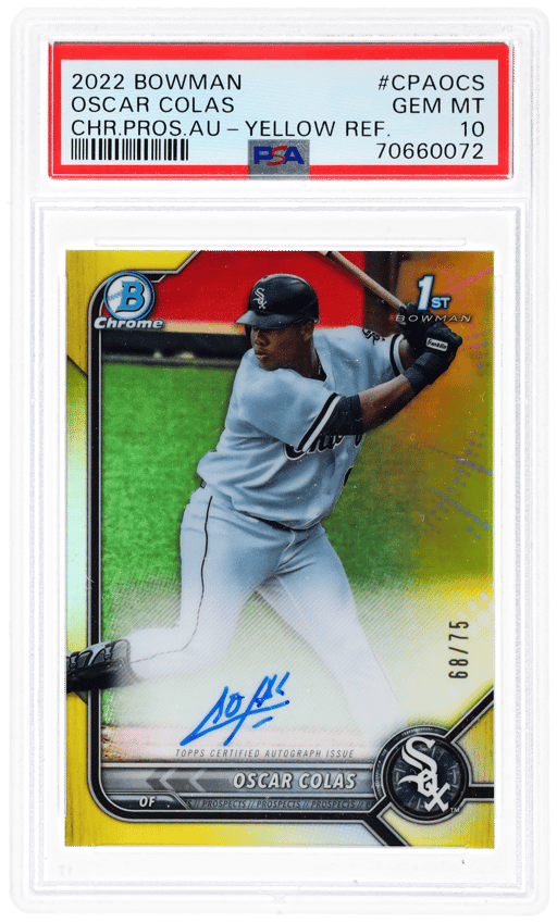 2022 Bowman Chrome Prospect Autograph Yellow Refractor Oscar Colas #CPAOCS 68/75 PSA 10