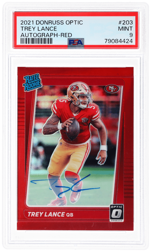 2021 Donruss Optic Rated Rookies Rps Autographs Red Trey Lance #203 60/75 PSA 9