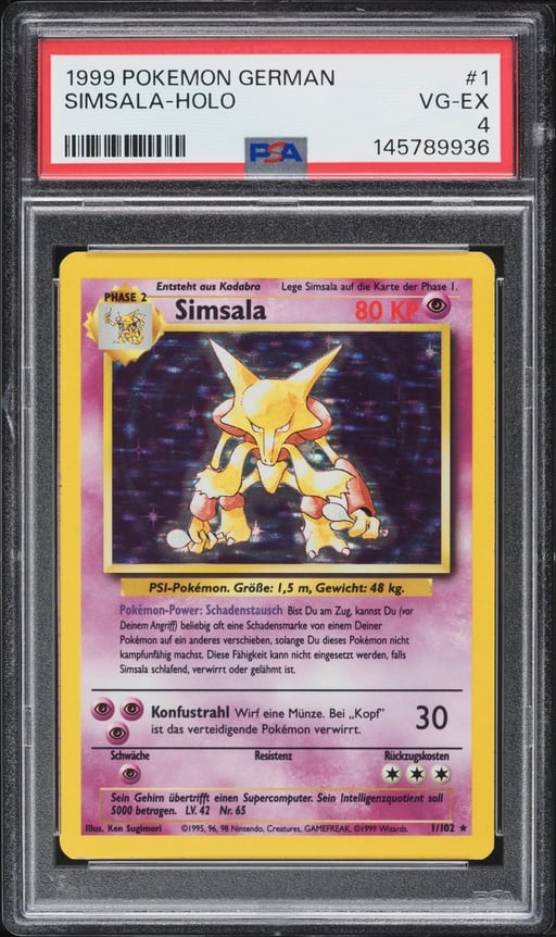 1999 Pokemon German Base Set Holo Alakazam #1 PSA 4 VGEX