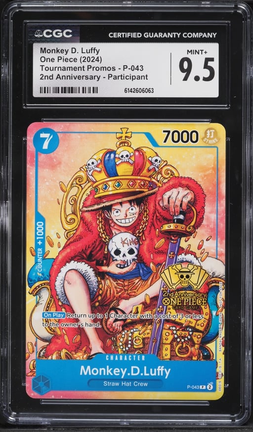 2024 One Piece Tournament Promo 2nd Anniversary Alt Art Monkey D. Luffy #P-043 CGC 9.5 MINT+