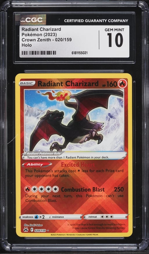 2023 Pokemon Sword & Shield Crown Zenith Holo Radiant Charizard #20 CGC 10 GEM MINT