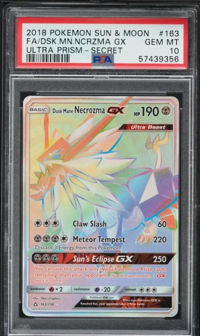 2018 Pokemon SM Ultra Prism Rainbow Rare Dusk Mane Necrozma GX #163 PSA 10 GEM