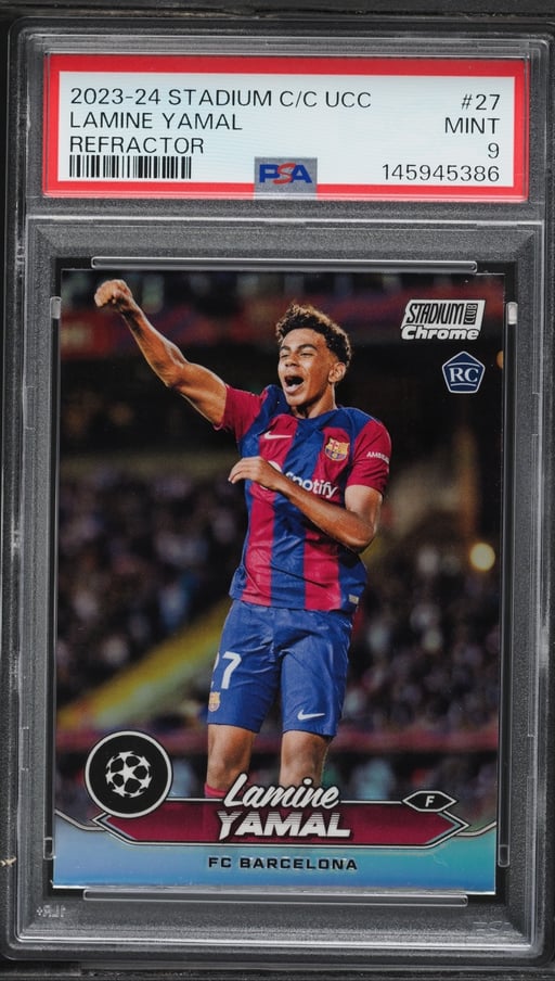 2023 Stadium Club Chrome UEFA Club Competitions Refractor Lamine Yamal ROOKIE #27 PSA 9 MINT