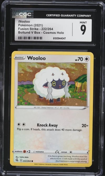 2021 Pokemon Sword & Shield Fusion Strike Boltund V Box Cosmos Holo Wooloo #222 CGC 9 MINT