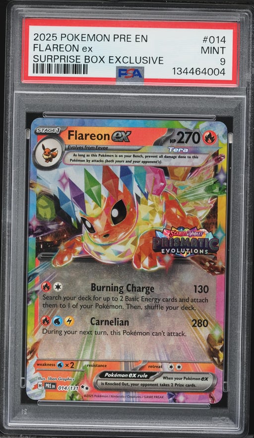 2025 Pokemon Scarlet & Violet Prismatic Evolutions Surprise Box Flareon Ex #14 PSA 9 MINT