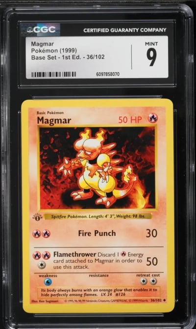 1999 Pokemon Base Set Shadowless 1st Edition Magmar #36 CGC 9 MINT