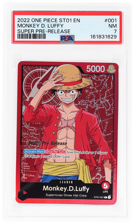 2022 One Piece Starter Deck Straw Hat Pirates Super Pre Release Monkey D Luffy #ST01-001 PSA 7