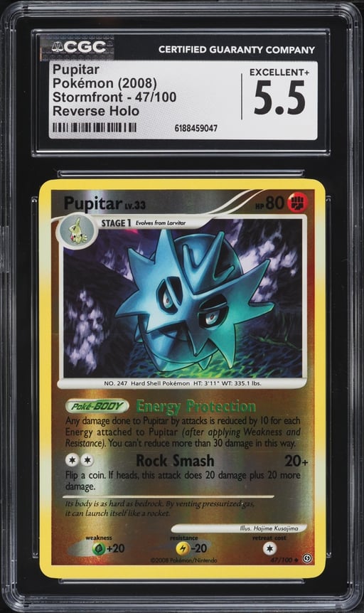 2008 Pokemon Diamond & Pearl Stormfront Reverse Holo Pupitar #47 CGC 5.5 EX+