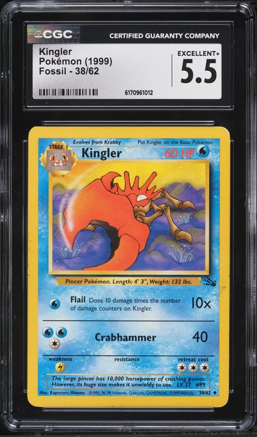 1999 Pokemon Fossil Kingler #38 CGC 5.5 EX+