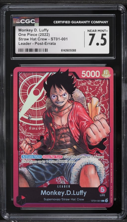 2022 One Piece Straw Hat Crew Post-Errata Leader Monkey D. Luffy #ST01-001 CGC 7.5 NRMT+