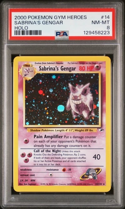 2000 POKEMON GYM HEROES HOLO #14 SABRINA'S GENGAR PSA 8