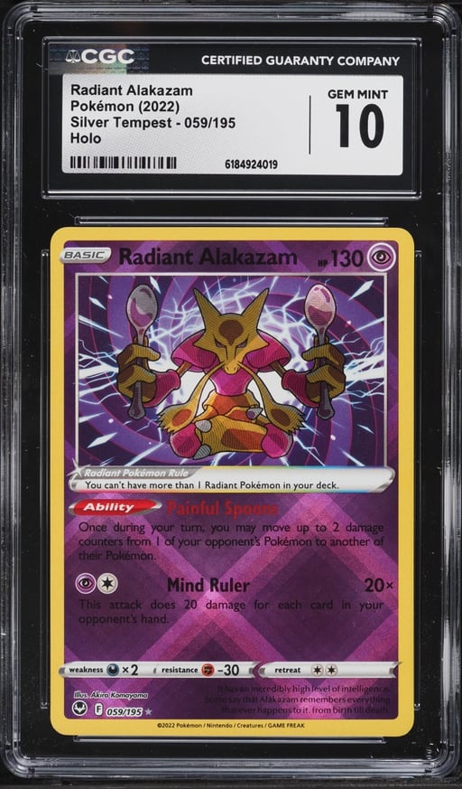 2022 Pokemon Sword & Shield Silver Tempest Holo Radiant Alakazam #59 CGC 10 GEM MINT