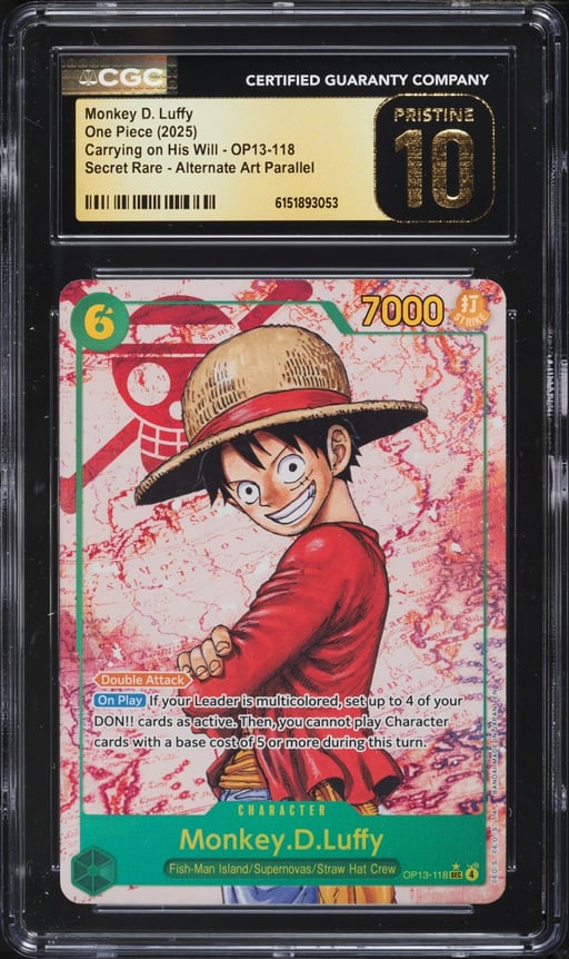 2025 One Piece Carrying On His Will SEC Alt Art Monkey D. Luffy #OP13-118 CGC 10 PRISTINE
