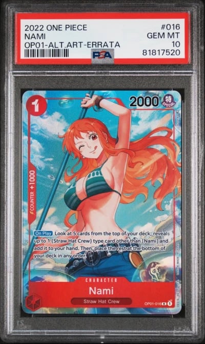 2022 ONE PIECE ROMANCE DAWN OP01-016 NAMI ALTERNATE ART PSA 10 GEM MINT