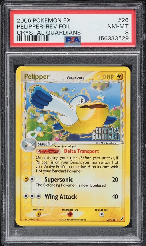 2006 Pokemon EX Crystal Guardians Reverse Holo Pelipper #26 PSA 8 NM-MT