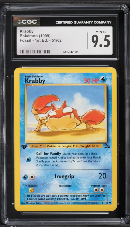 1999 Pokemon Fossil 1st Edition Krabby #51 CGC 9.5 MINT+