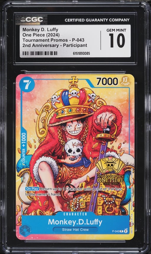 2024 One Piece Promo 2nd Anniversary Participant Monkey D. Luffy #P-043 CGC 10 GEM MINT
