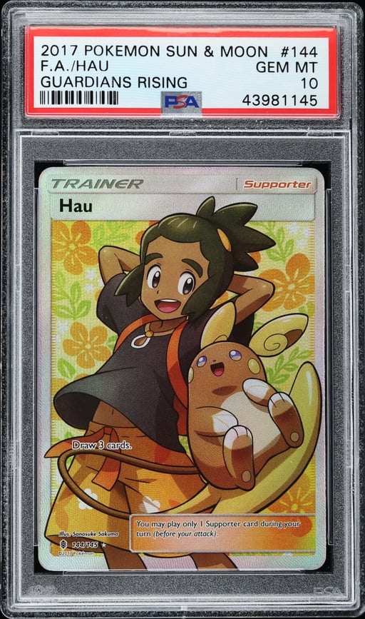 2017 Pokemon Sun & Moon Guardians Rising Full Art Hau #144 PSA 10 GEM MINT