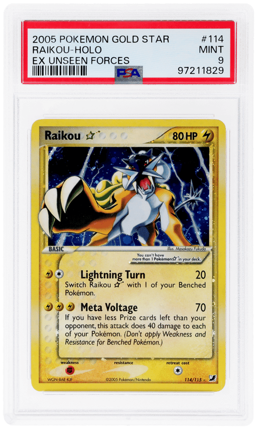 2005 Pokemon Ex Unseen Forces Holo Raikou Gold Star #114 PSA 9