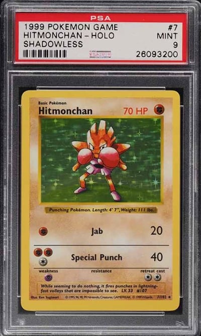 1999 Pokemon Base Set Shadowless Holo Hitmonchan #7 PSA 9 MINT