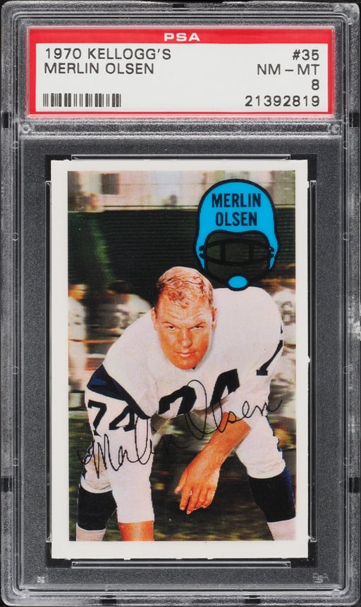 1970 Kellogg's Football Merlin Olsen #35 PSA 8 NM-MT