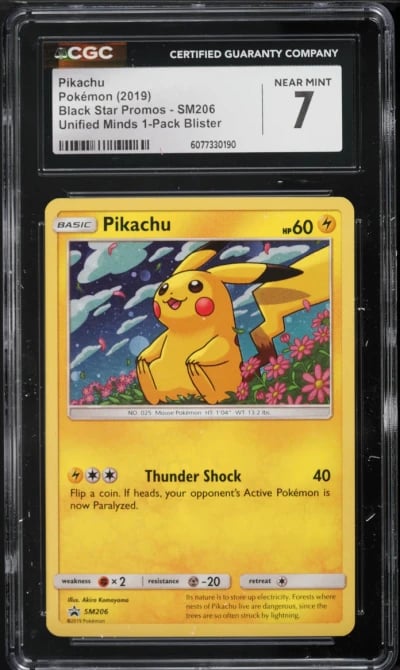 2019 Pokemon Sun & Moon Black Star Promo Unified Minds Holo Pikachu #SM206 CGC 7 NRMT