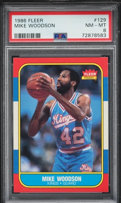 1986 Fleer Basketball Mike Woodson #129 PSA 8 NM-MT