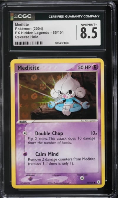 2004 Pokemon EX Hidden Legends Reverse Holo Meditite #65 CGC 8.5 NM-MT+