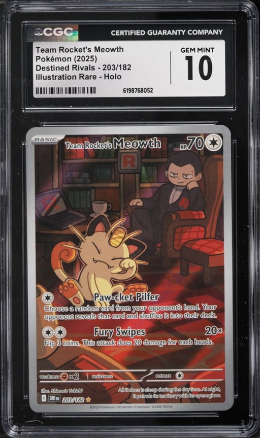 2025 Pokemon Scarlet & Violet Destined Rivals IR Team Rocket's Meowth #203 CGC 10 GEM MINT