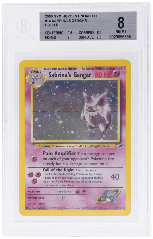 2000 Pokemon Gym Heroes Holo Sabrina's Gengar #14 BGS 8