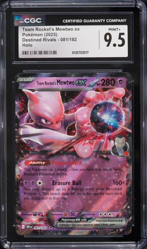 2025 Pokemon Scarlet & Violet Destined Rivals Holo Team Rocket's Mewtwo ex #81 CGC 9.5 MINT+