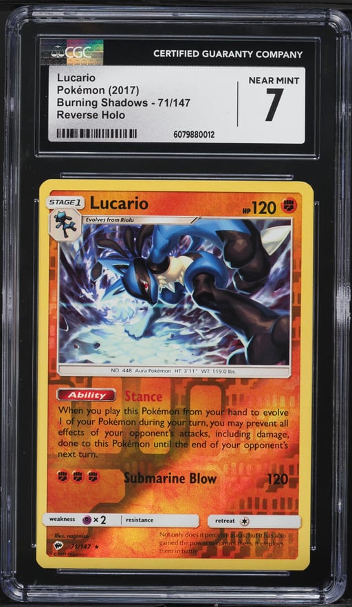 2017 Pokemon Sun & Moon Burning Shadows Reverse Holo Lucario #71 CGC 7 NRMT