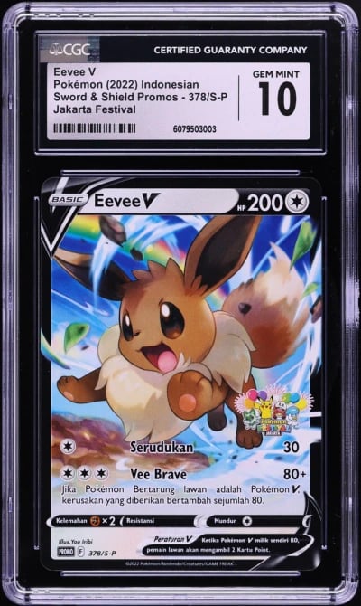 2022 Pokemon Indonesian SWSH Promo Jakarta Festival Eevee V #378 CGC 10 GEM MINT