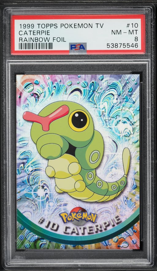 1999 Topps Pokemon Series 1 Rainbow Foil Caterpie #10 PSA 8 NM-MT
