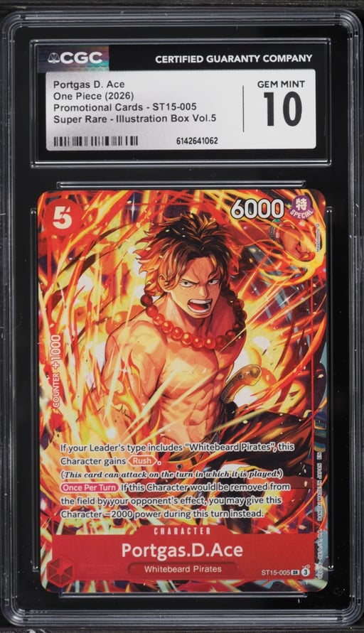 2026 One Piece Promo Illustration Box Vol. 5 SR Portgas D. Ace #ST15-005 CGC 10 GEM MINT