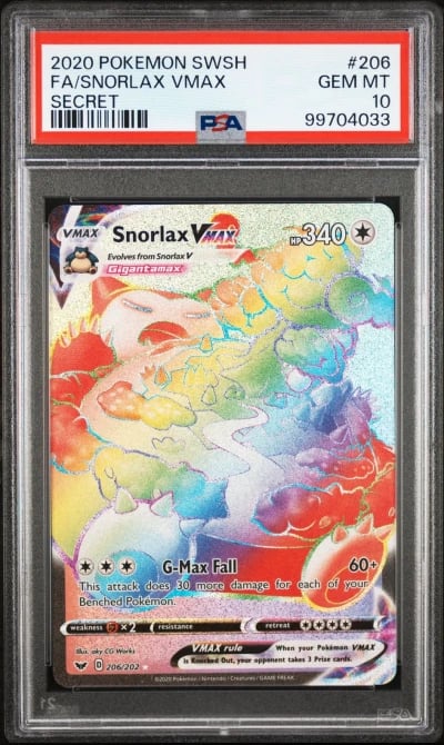 2020 POKEMON SWORD & SHIELD SECRET #206 FULL ART/SNORLAX VMAX PSA 10