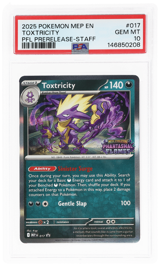 2025 Pokemon Black Star Promos Mega Evolution Phantasmal Flames Prerelease Staff Toxtricity #017 PSA 10