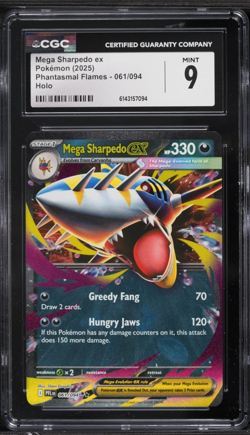2025 Pokemon Mega Evolution Phantasmal Flames Holo Mega Sharpedo Ex #61 CGC 9 MINT