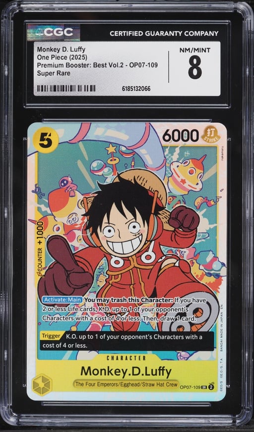 2025 One Piece Premium Booster Best Vol. 2 SR Monkey D. Luffy #OP07-109 CGC 8 NM-MT