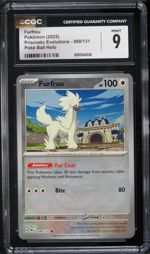 2025 Pokemon Scarlet & Violet Prismatic Evolutions Poke Ball Holo Furfrou #88 CGC 9 MINT