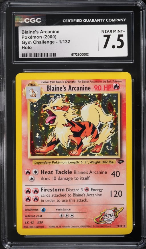 2000 Pokemon Gym Challenge Holo Blaine's Arcanine #1 CGC 7.5 NRMT+