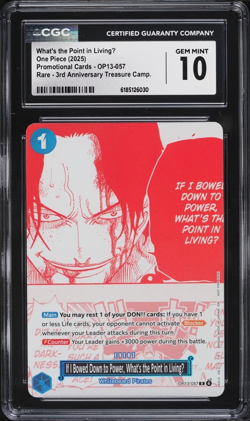 2025 One Piece Promo 3rd Treasure Manga Alt Art What's The Point In Living? CGC 10 GEM MINT