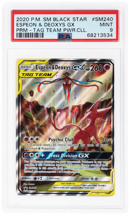 2020 Pokemon Sun and Moon Black Star Promo Tag Team Powers Collection Deoxys/Espeon Gx #SM240 PSA 9