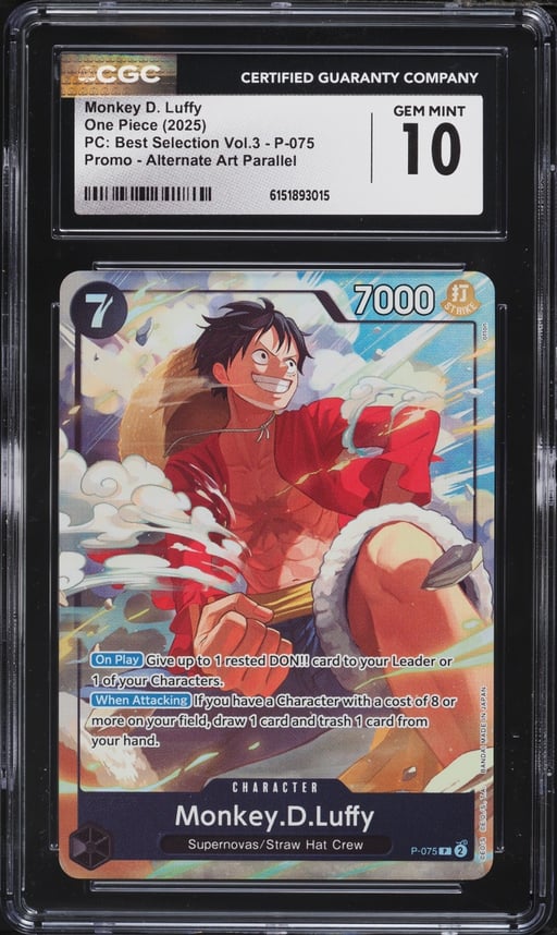 2025 One Piece Promo Premium Best Selection Vol. 3 Alt Art Monkey D. Luffy #P-075 CGC 10 GEM