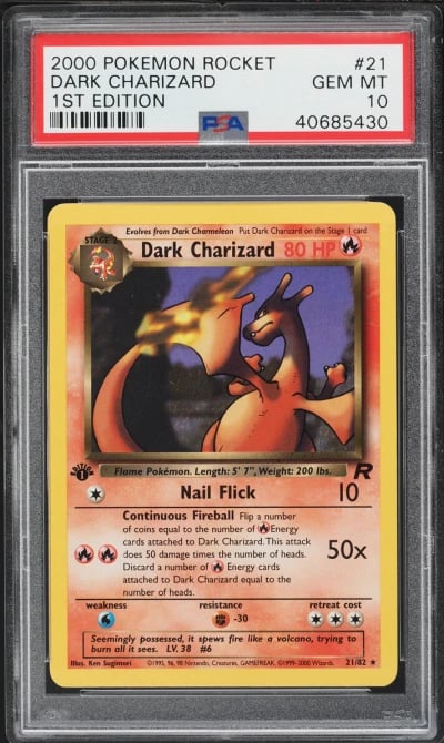 2000 Pokemon Team Rocket 1st Edition Dark Charizard #21 PSA 10 GEM MINT