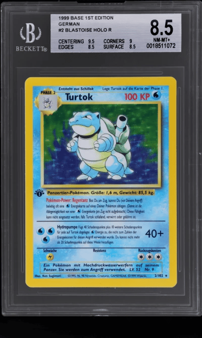 1999 Pokemon Base Set German 1st Edition Turtok #2 BGS 8.5