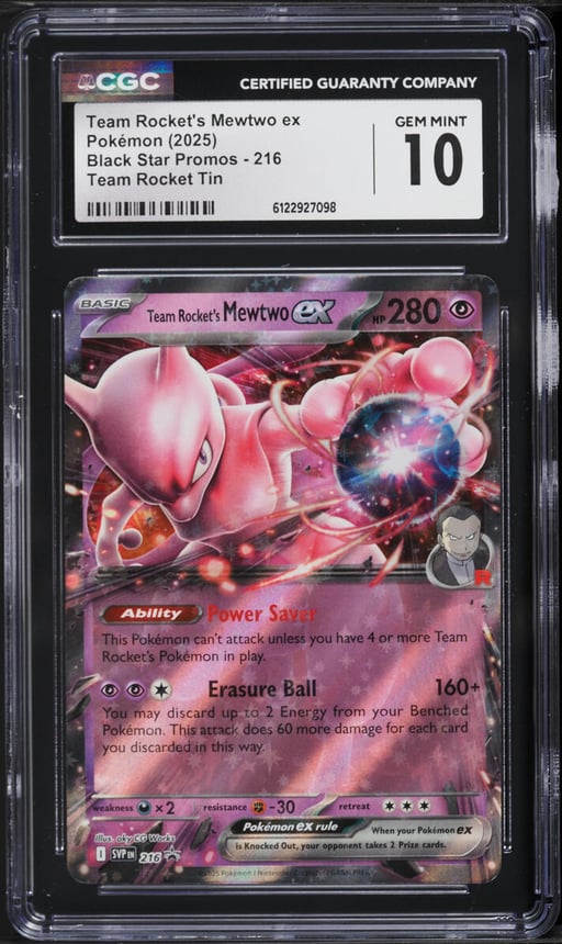 2025 Pokemon Scarlet & Violet Promo Rocket Tin Holo Team Rocket's Mewtwo ex #216 CGC 10 GEM