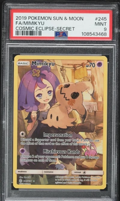 2019 Pokemon Sun & Moon Cosmic Eclipse Full Art Mimikyu #245 PSA 9 MINT